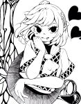  1341398tkrtr 1girl bangs commentary_request eyebrows_visible_through_hair fang greyscale heart high_contrast highres looking_at_viewer medium_hair mizuhashi_parsee monochrome pointy_ears scarf short_sleeves simple_background solo touhou white_background 