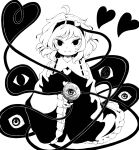  1341398tkrtr 1girl absurdres bangs buttons commentary_request eyebrows_visible_through_hair frilled_sleeves frills greyscale hair_ornament heart heart_button heart_hair_ornament heart_of_string high_contrast highres komeiji_satori long_sleeves looking_at_viewer medium_hair monochrome simple_background solo third_eye touhou white_background wide_sleeves 