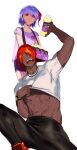  1boy 1girl abs ashwatthama_(fate) bangs clothes_lift commentary_request dark-skinned_male dark_skin earrings fate/grand_order fate_(series) hair_ribbon highres holding jewelry kama_(fate) long_hair muscular muscular_male open_mouth redhead ribbon semi_finalfight shirt_lift silver_hair yellow_eyes 