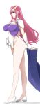  1girl absurdres breasts gundam gundam_seed gundam_seed_destiny hair_ornament highleg highleg_leotard highres large_breasts leotard long_hair meer_campbell mogi_yasunobu multicolored_leotard pink_hair profile pumps purple_skirt simple_background skirt skirt_removed solo star_(symbol) star_hair_ornament violet_eyes white_background white_footwear white_leotard 