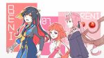  1other 2girls animal_ears black_hair character_name demon_horns dog_ears dog_tail eighty_seven horns idconnect+ itsu_reini ji_hong_(beni) long_hair multicolored_hair multiple_girls pale_skin pink_eyes pink_hair redhead tail tw5987 twintails 