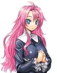  1girl amania_orz artina_(disgaea) blue_dress blue_eyes breasts closed_mouth disgaea dress large_breasts long_hair looking_at_viewer makai_senki_disgaea_4 nun pink_hair simple_background solo very_long_hair white_background 