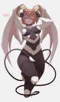  1girl :o ahoge arms_up bangs breasts commentary_request dark_young_(fate) fate/grand_order fate_(series) fujimaru_ritsuka_(female) hair_between_eyes highres horns large_breasts looking_at_viewer multiple_tails one_side_up orange_eyes orange_hair revision short_hair simple_background tail ub1mo white_background white_wings wings 