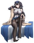  1girl absurdres arm_warmers bangs blush bra_visible_through_clothes breasts commission eyebrows_visible_through_hair full_body girls_frontline gloves hair_between_eyes hair_flaps hairband high_collar highres kaicchi large_breasts long_hair mod3_(girls&#039;_frontline) mole mole_under_eye no_shoes off_shoulder panties panties_under_pantyhose pantyhose pleated_skirt shirt sitting skirt solo steaming_body super_sass_(girls&#039;_frontline) sweat toes underwear very_long_hair wet wet_clothes wet_shirt white_panties 