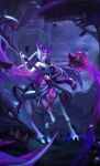  05_yao_qi 1girl absurdres animal bangs bare_shoulders centaur flower hair_flower hair_ornament highres holding league_of_legends lillia_(league_of_legends) long_hair looking_at_viewer night outdoors smile solo spirit_blossom_(league_of_legends) spirit_blossom_lillia staff taur wolf 
