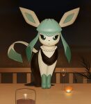 black_dress blue_eyes cup dress drink drinking_glass english_commentary glaceon highres inkune jewelry looking_at_viewer necklace no_humans pearl_necklace pokemon pokemon_(creature) solo table tea wine_glass 