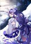 +_+ 1girl absurdly_long_hair absurdres azur_lane back_cutout chinese_new_year clothing_cutout dress from_behind hair_between_eyes highres long_hair looking_at_viewer looking_back multicolored_hair official_alternate_costume pantyhose purple_dress purple_hair snow solo standing streaked_hair two-tone_dress two-tone_hair very_long_hair violet_eyes weinayi white_dress white_hair white_legwear wide_sleeves yoizuki_(azur_lane) yoizuki_(firecrackers_and_steamed_buns)_(azur_lane) 