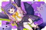  .live 1girl animal_ears armpits arms_up blush boots breasts dutch_angle hair_ornament long_hair looking_at_viewer official_alternate_costume open_mouth purple_hair rurun_rururica small_breasts solo tail virtual_youtuber wolf_ears wolf_tail yellow_eyes 