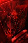  1boy anniechromes broken_mirror dorohedoro highres indoors kaiman_(dorohedoro) lizardman male_focus open_mouth red_theme reflection sink solo 