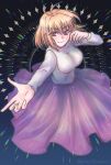 1girl arcueid_brunestud blonde_hair breasts isurugiratone long_skirt purple_skirt red_eyes short_hair skirt solo tsukihime twitter_username white_shirt