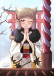  1girl animal_ears bangs blunt_bangs cat_ears cat_girl chinese_zodiac hatsumoude japanese_clothes kimono new_year nia_(xenoblade) runeko short_hair silver_hair solo xenoblade_chronicles_(series) xenoblade_chronicles_2 year_of_the_tiger yellow_eyes 