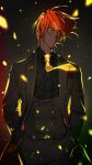  1boy ashwatthama_(fate) bangs closed_mouth coat commentary_request dark-skinned_male dark_skin fate/grand_order fate_(series) formal highres long_hair looking_at_viewer male_focus necktie redhead semi_(p-poco) solo suit yellow_eyes yellow_necktie 