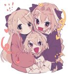  1girl 2boys astolfo_(fate) blonde_hair bow braid fate/apocrypha fate/grand_order fate_(series) hair_bow hair_ribbon heart highres hug koyashaka multiple_boys original otoko_no_ko pale_skin pink_hair ribbon violet_eyes yellow_eyes 