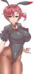  1girl animal_ears bangs boudica_(fate) breasts fate/grand_order fate_(series) green_eyes highres large_breasts looking_at_viewer open_mouth rabbit_ears redhead short_hair short_ponytail smile solo thighs wakura_(gcdan) 