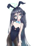  1girl animal_ears arisu_(blue_archive) blue_archive blue_eyes breasts collarbone commentary_request dark_blue_hair hair_between_eyes hair_ornament halo headband long_hair pantyhose playboy_bunny rabbit_ears ribbon small_breasts smile solo very_long_hair 