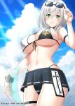  1girl arm_strap bikini blush breasts green_eyes hellandheaven highres hololive large_breasts navel shirogane_noel short_hair solo sunglasses swimsuit thigh_strap under_boob virtual_youtuber white_hair 