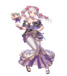  1girl bangs breasts brown_eyes dress fire_emblem fire_emblem_awakening fire_emblem_heroes flower full_body hair_flower hair_ornament highres long_dress long_hair medium_breasts non-web_source official_art robin_(fire_emblem) robin_(fire_emblem)_(female) tied_hair transparent_background white_hair 