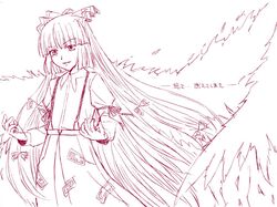  fujiwara_no_mokou hair_ribbon kawanishi_futami long_hair monochrome ribbon solo touhou translation_request 