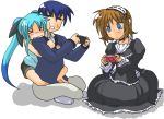  biting blue_eyes blue_hair blush brown_hair chrono_harlaown mahou_shoujo_lyrical_nanoha mahou_shoujo_lyrical_nanoha_a&#039;s mahou_shoujo_lyrical_nanoha_a&#039;s_portable:_the_battle_of_aces material-l material-s psp twintails 