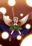  baram black_hair bow cape danmaku hair_bow highres long_hair mismatched_footwear red_eyes reiuji_utsuho solo sun touhou wings 