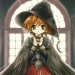  brown_hair earring green_eyes witch witch_hat 