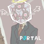  artist_request cube formal heart lowres male necktie oekaki parody personification portal solo suit weighted_companion_cube 