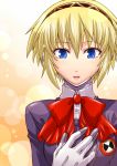  android blonde_hair blue_eyes bow highres persona persona_3 ribbon school_uniform segami_daisuke short_hair smile solo 