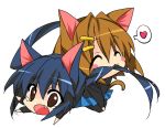  animal_ears biting black_hair blush brown_eyes brown_hair cat_ears chibi closed_eyes fang hair_ornament hairclip hirasawa_yui k-on! long_hair maetaku multiple_girls nakano_azusa open_mouth pantyhose short_hair tears twintails 