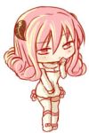  aries_(fairy_tail) bare_shoulders boots chibi curly_hair detached_sleeves dress fairy_tail horns long_hair lowres pink_eyes pink_hair scarf solo thigh-highs thighhighs wool 