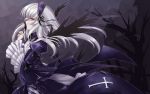  feathers frills hairband mtyy purple_eyes rozen_maiden silver_hair solo suigintou violet_eyes wallpaper wind wings 