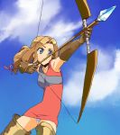  archer archer_(fft) blonde_hair blue_eyes boots bow_(weapon) clouds female final_fantasy final_fantasy_tactics gloves long_hair panties pantyshot pum sky solo thigh-highs white_panties 