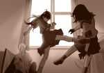  ahoge blood denpa_teki_na_kanojo g_scream gloves hair_over_eyes injury juuzawa_juu kicking monochrome ochibana_ame satsuki_miya school_uniform sepia spoilers wire 