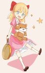  blue_eyes dress frying_pan mother_(game) mother_2 nintendo paula_polestar ribbon smile star stuffed_animal stuffed_toy 