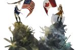  2boys america america_(hetalia) axis_powers_hetalia bald_eagle bear bird blonde_hair canada canada_(hetalia) eagle error flag golden_gate_bridge hakuku landmark multiple_boys polar_bear star statue_of_liberty uniform 