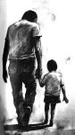  father_and_daughter hand_holding harry_mason heather_mason height_difference highres holding_hands itou_masahiro masahiro_ito monochrome novel official_art scan silent_hill silent_hill_1 silent_hill_3 size_difference 
