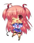  ankle_lace-up cat_pose chibi cross-laced_footwear paw_pose pink_hair rokko school_uniform serafuku wink yui_(angel_beats!) 