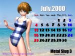  2001 3d :d blue_eyes brown_hair calendar fio_germi glasses metal_slug smile snk summer swimsuit wallpaper 
