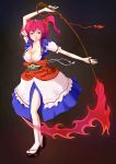  absurdres bad_id breasts cleavage clog_sandals fool728 hair_bobbles hair_ornament highres large_breasts nail_polish onozuka_komachi red_eyes red_hair redhead scythe short_hair solo touhou twintails 