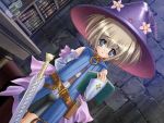  belt blonde_hair book bow cross flower ribbon scabbard sword witch witch_hat 
