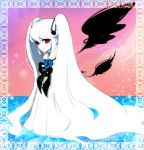  bad_id blue_rose flower hatsune_miku long_hair red_eyes rose solo twintails very_long_hair vocaloid white_hair wings yaki_ringo 