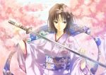  brown_hair cherry_blossoms japanese_clothes kara_no_kyoukai katana kimono lilithbloody ryougi_shiki solo sword weapon 