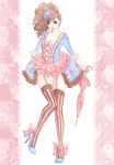  bad_id blue_eyes brown_hair frills gathers high_heels layla_(artist) layla_(coco&amp;chic) legs lips original pink_ribbon ribbon rococo shoes smile solo striped striped_thighhighs thigh-highs thighhighs umbrella vertical-striped_legwear vertical_stripes victorian 