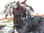  aggron cravat formal gline_(pixiv) green_eyes jewelry looking_back male pokemon pokemon_(game) riding ring silver_hair smile solo tsuwabuki_daigo wind 