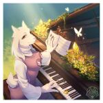  1girl animal_ears breasts bug butterfly flower furry furry_female goat_ears goat_girl highres horns instrument looking_at_viewer music outdoors piano plant playing_instrument reignbeaux reignbeaux13 solo toriel undertale 