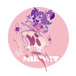  1girl arthropod_girl black_hair bow bug character_name colored_skin extra_arms extra_eyes fangs food highres monster_girl muffet purple_hair purple_skin reignbeaux13 smile spider spider_girl tea twintails undertale 