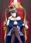  1girl absurdres artist_request black_hair check_source crossed_legs crown highres hina_misora looking_at_viewer non-web_source sitting solo source_request virtual_youtuber wactor_production 