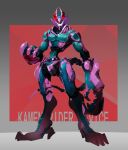  1boy copyright_name dinosaur dinosaur_boy dinosaur_tail fingernails kamen_rider kamen_rider_revi kamen_rider_revice monster_boy monsterification namesake pink_armor rcj red_eyes reiwa revice_driver rex_genome shaded_face shadow sharp_fingernails sharp_teeth stylistic tail teeth thighs 