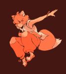  1girl absurdres animal_ears black_background bracelet covered_eyes fox_ears fox_girl fox_tail highres jewelry knees_up orange_hair orange_tail orange_theme pants pom_pom_(clothes) red_footwear red_pants ruoshui_(the_legend_of_luoxiaohei) shirt shoes short_hair short_sleeves simple_background smile solo stargirl230 tail the_legend_of_luo_xiaohei white_shirt 