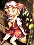  1girl absurdres blonde_hair fang female flandre_scarlet foot_out_of_frame frills highres long_hair open_mouth red_eyes remilia_scarlet solo sunny_(20597521) touhou wings 