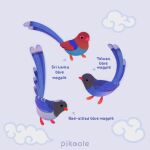  ._. animal animal_focus arrow_(symbol) artist_name beak bird closed_eyes closed_mouth clouds commentary english_commentary english_text grey_background magpie no_humans original pikaole simple_background standing watermark 